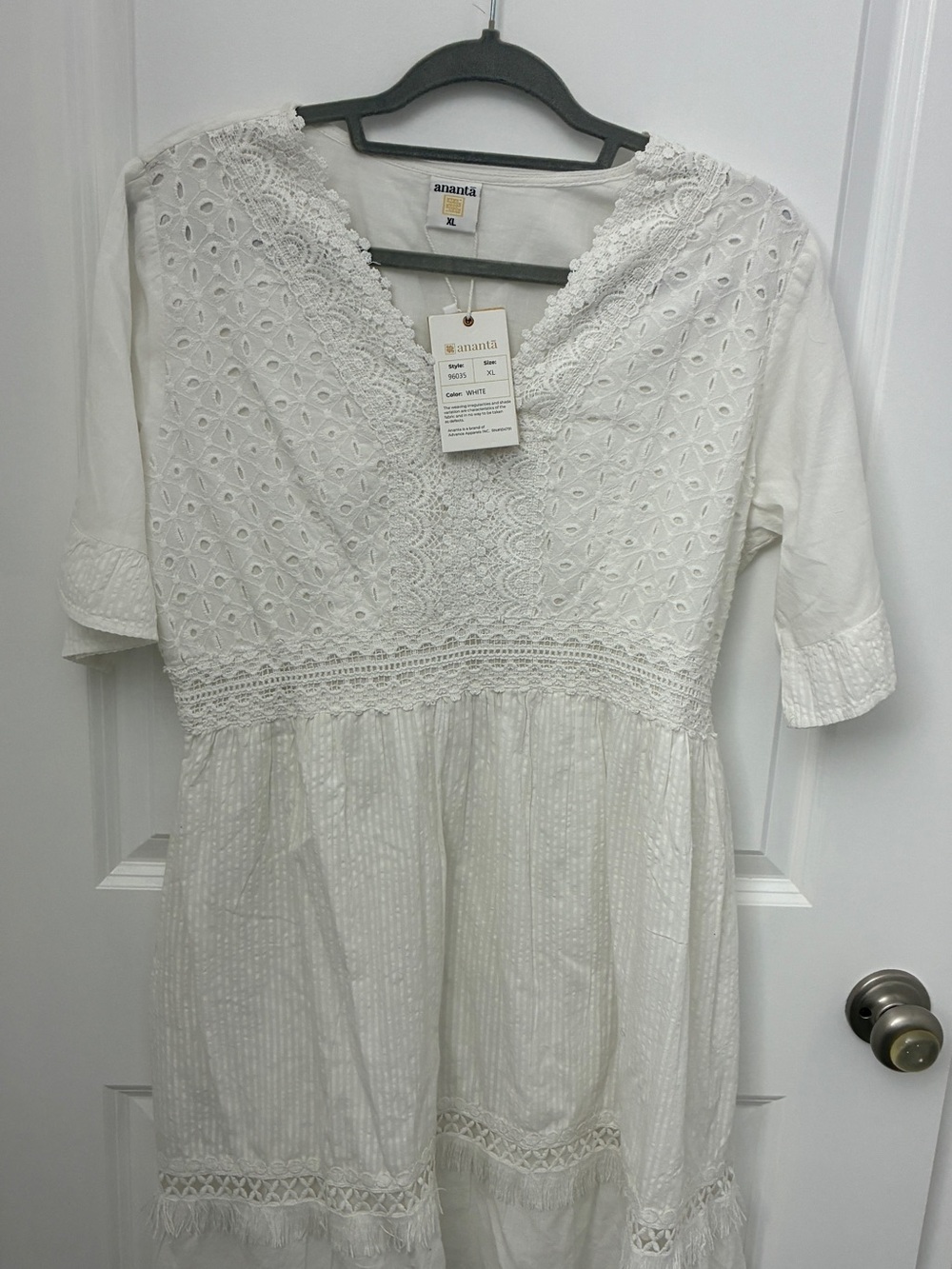 Ananta White Eyelet Lace Boho Midi Dress XL NWT